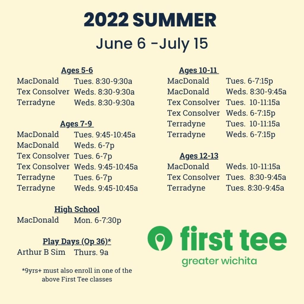 First Tee Greater Wichita 2022 Summer Schedule